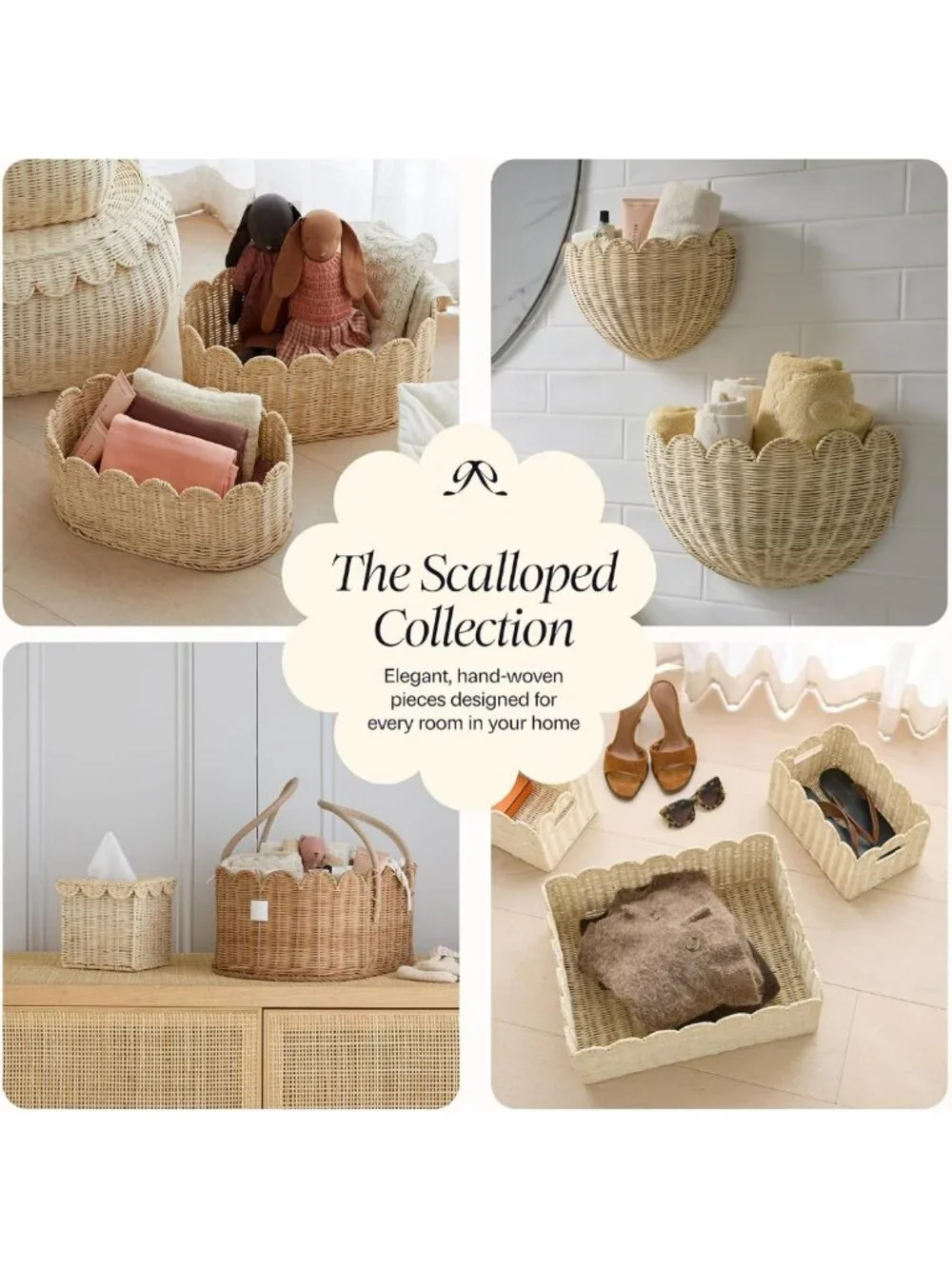 Scalloped Wicker Wall Basket - Decorative Storage Organizer - 16x10x7 Inches